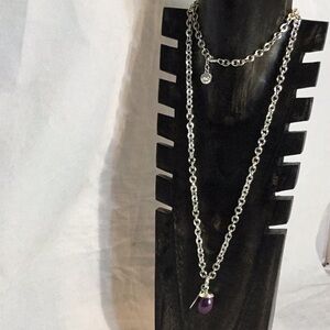 SNO OF SWEDEN LONG SILVER & PURPLE STONES/‎ PEARL NECKLACE